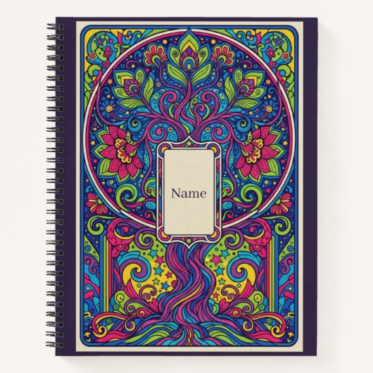 Psychedelischer Lebensbaum Neon-Mandala-Tagebuch Notizblock (Vorderseite)