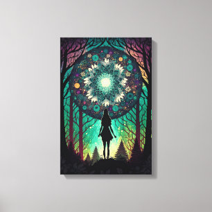 Psychedelischer Mandala-Wald-Leinwanddruck Boho- Leinwanddruck
