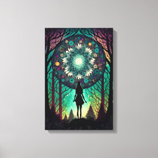 Psychedelischer Mandala-Wald-Leinwanddruck | Boho- Leinwanddruck