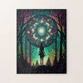 Psychedelischer Mandala-Wald-Puzzle | Boho-Kunst Puzzle