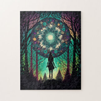 Psychedelischer Mandala-Wald-Puzzle | Boho-Kunst Puzzle