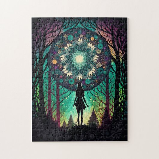 Psychedelischer Mandala-Wald-Puzzle | Boho-Kunst Puzzle (Vertikal)