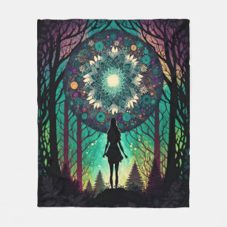 Psychedelischer Mandala-Wald-Teppich | Boho-Kunst Fleecedecke