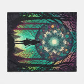 Psychedelischer Mandala-Wald-Teppich | Boho-Kunst Fleecedecke (Vorderseite (Horizontal))