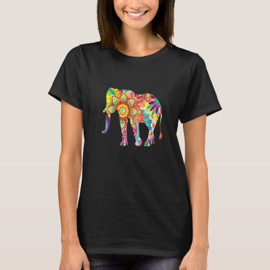 Psychedelischer Mehrfarbenelephant T-Shirt (Vorderseite)