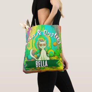 Psychedelischer Meow & Destroy Personalisierter Ka Tasche