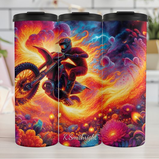 Psychedelischer Motocross-Fahrer-Kunstprint Thermosbecher