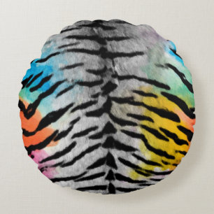 Psychedelischer Nacht-Tiger-Hautdruck Rundes Kissen