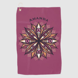 Psychedelischer Name Blume Kunst mit grauem Auge Golfhandtuch