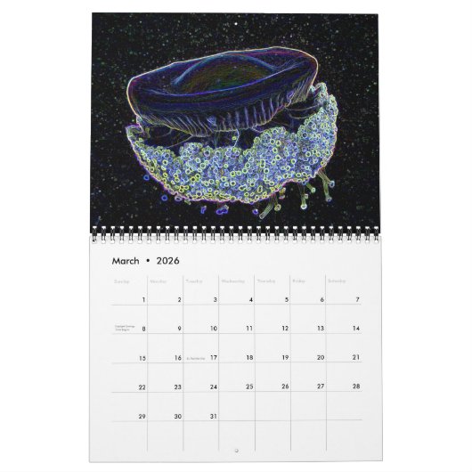 Psychedelischer Neon Jellyfish Kalender 2 (Mär 2026)