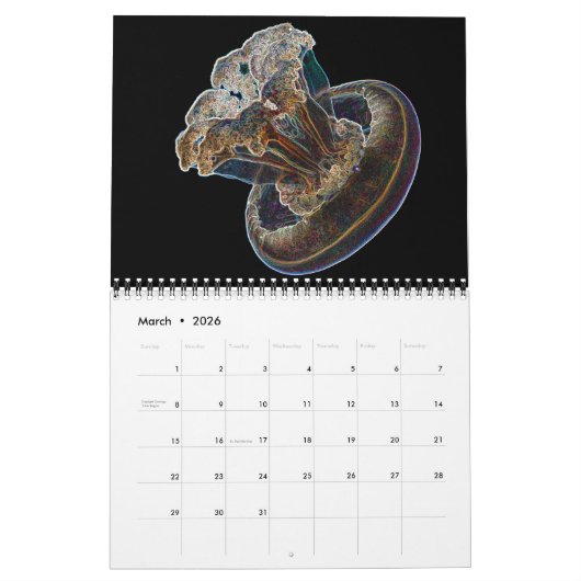Psychedelischer Neon Jellyfish Kalender 3 (Mär 2026)
