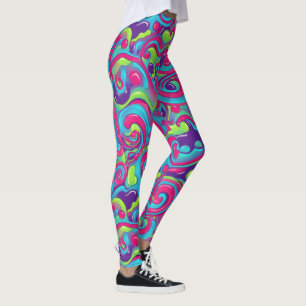 Psychedelischer Neon-Wirbel Groovy Retro Y2K Farbi Leggings