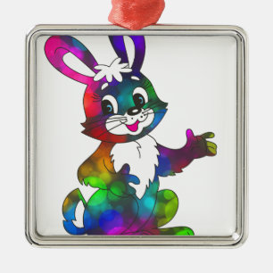 Psychedelischer Osterhase Silbernes Ornament