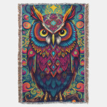🌈 Psychedelischer Owl-Komfort – Boho-Tier-Throw-A