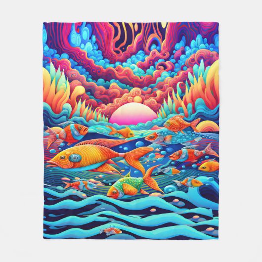 Psychedelischer Ozean Fleecedecke (Vorderseite)