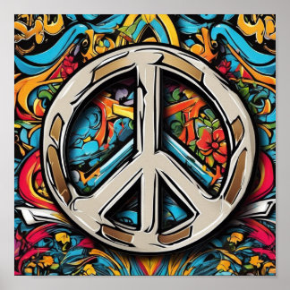 Psychedelischer Peace Sign T - Shirt Poster