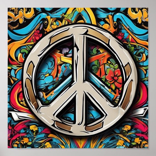 Psychedelischer Peace Sign T - Shirt Poster (Vorne)