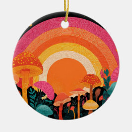 Psychedelischer Pilzsonnenuntergang – Retro-Fantas Keramik Ornament