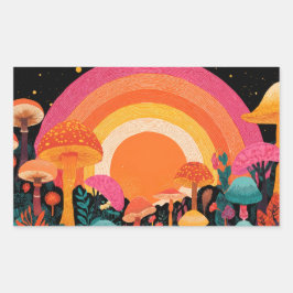 Psychedelischer Pilzsonnenuntergang – Retro-Fantas Rechteckiger Aufkleber