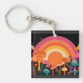 Psychedelischer Pilzsonnenuntergang – Retro-Fantas Schlüsselanhänger