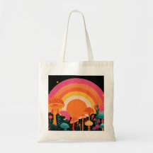 Psychedelischer Pilzsonnenuntergang – Retro-Fantas