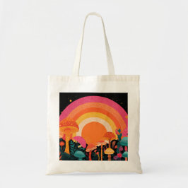 Psychedelischer Pilzsonnenuntergang – Retro-Fantas Tragetasche