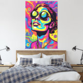 Psychedelischer Pop Art Portrait - Lebhaftes Neon  Leinwanddruck (Insitu (Schlafzimmer))