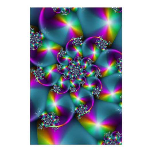 Psychedelischer Regenbogen-Fraktal-Abstrakter Spir Poster (Vorderseite)
