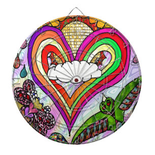Psychedelischer Regenbogen-Herz-Kunstprint Dartscheibe