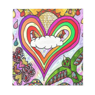 Psychedelischer Regenbogen-Herz-Kunstprint Notizblock