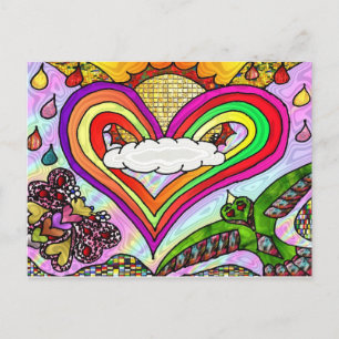 Psychedelischer Regenbogen-Herz-Kunstprint Postkarte