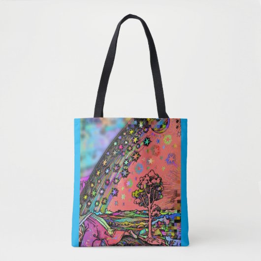 Psychedelischer Regenbogenwald und Sterne Tote Bag Tasche (Vorderseite)