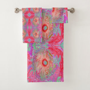 Psychedelischer Retro Coral Rainbow Hibiskus Badhandtuch Set
