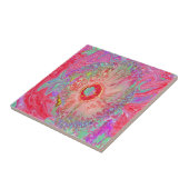Psychedelischer Retro Coral Rainbow Hibiskus Fliese (Seite)