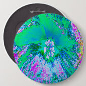 Psychedelischer Retro-Grün- und Hot-Pink-Hibisken Button (Vorne & Hinten)
