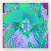Psychedelischer Retro-Grün- und Hot-Pink-Hibisken Glasuntersetzer (Vorderseite)