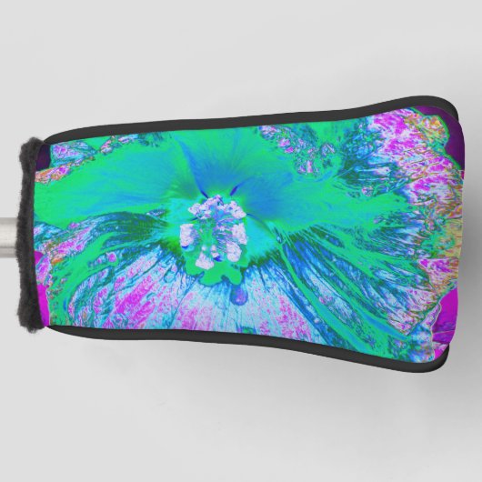 Psychedelischer Retro-Grün- und Hot-Pink-Hibisken Golf Headcover (Vorderseite)