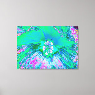 Psychedelischer Retro-Grün- und Hot-Pink-Hibisken Leinwanddruck