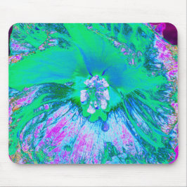 Psychedelischer Retro-Grün- und Hot-Pink-Hibisken Mousepad