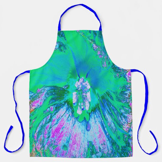 Psychedelischer Retro-Grün- und Hot-Pink-Hibisken Schürze (Vorderseite)