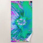 Psychedelischer Retro-Grün- und Hot-Pink-Hibisken Strandtuch (Vorderseite)