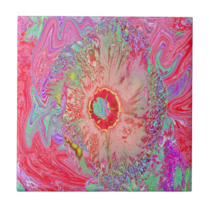 Psychedelischer Retro-Korallen-Regenbogen-Hibiskus Fliese