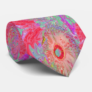 Psychedelischer Retro-Korallen-Regenbogen-Hibiskus Krawatte