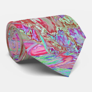 Psychedelischer Retro-Korallenregenbogen-Hibiskus Krawatte