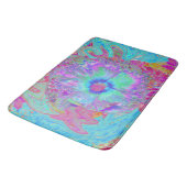 Psychedelischer Retro Rainbow Blue Hibiskus Badematte (Schrägansicht)