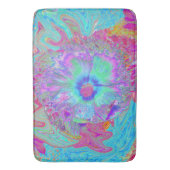 Psychedelischer Retro Rainbow Blue Hibiskus Badematte (Vorderseite Vertikal)