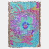Psychedelischer Retro Rainbow Blue Hibiskus Decke (Vorderseite Vertikal)