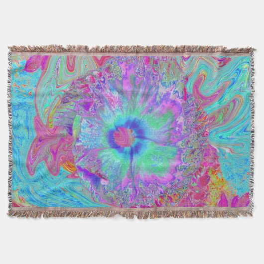 Psychedelischer Retro Rainbow Blue Hibiskus Decke (Vorderseite)