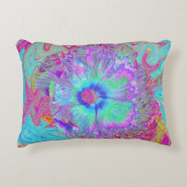 Psychedelischer Retro Rainbow Blue Hibiskus Dekokissen