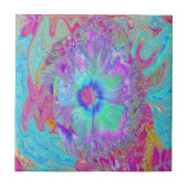Psychedelischer Retro Rainbow Blue Hibiskus Fliese (Vorderseite)